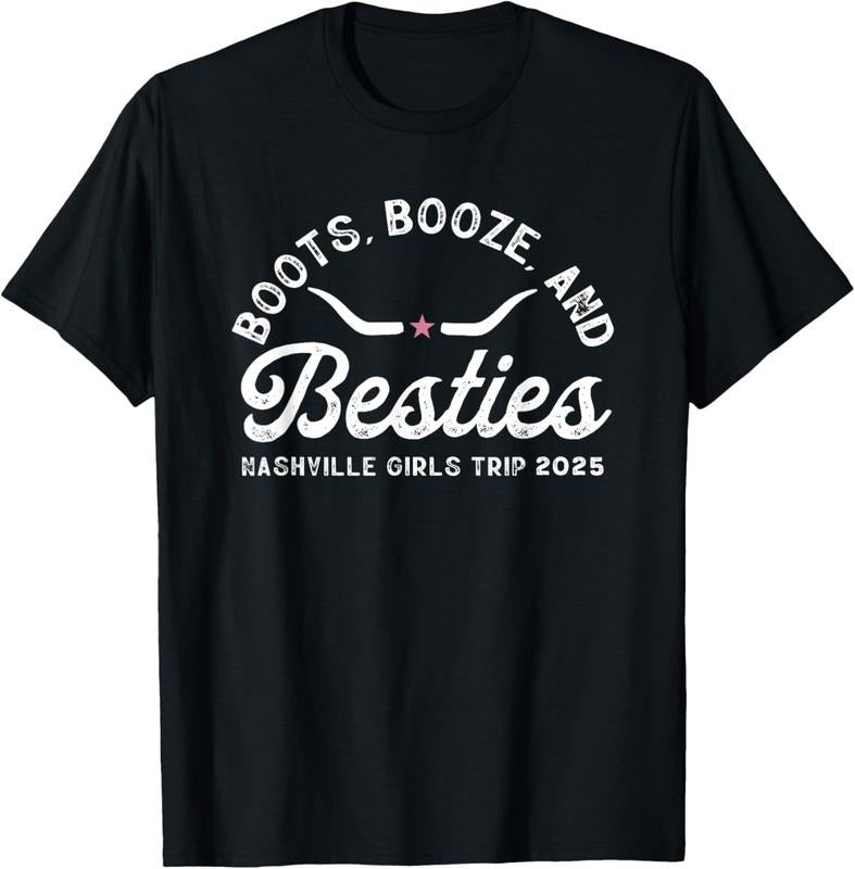 100% Cotton Boots Booze And Besties Nashville Girls Trip 2025 T-Shirt