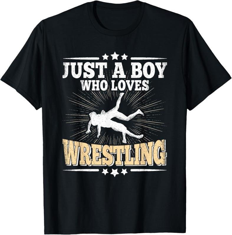 100% Cotton Just A Boy Who Loves Wrestling Funny Wrestle Lover Wrestler T-Shirt