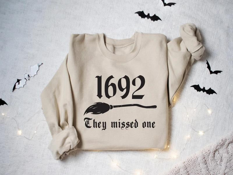 1692 They Missed One Sweatshirt, Halloween Shirt, Salem Witch Shirt, Salem 1692 Shirt, Witch Sweatshirt, Salem Witch Trials 1692 Menswear Hoodie Sweaters Tops
