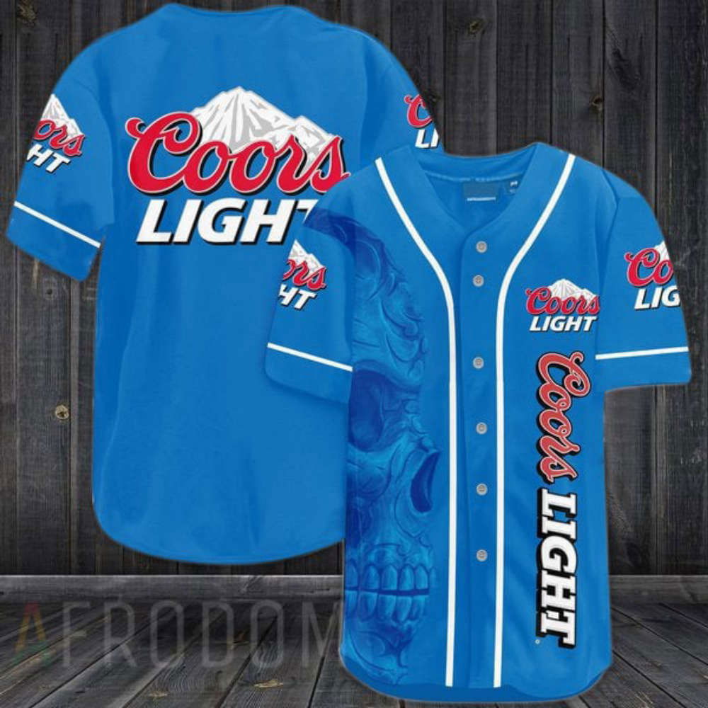 Vintage Blue Skull Coors Light Baseball Jersey: Unique Retro Design for Stylish Beer Enthusiasts - Aopprinter