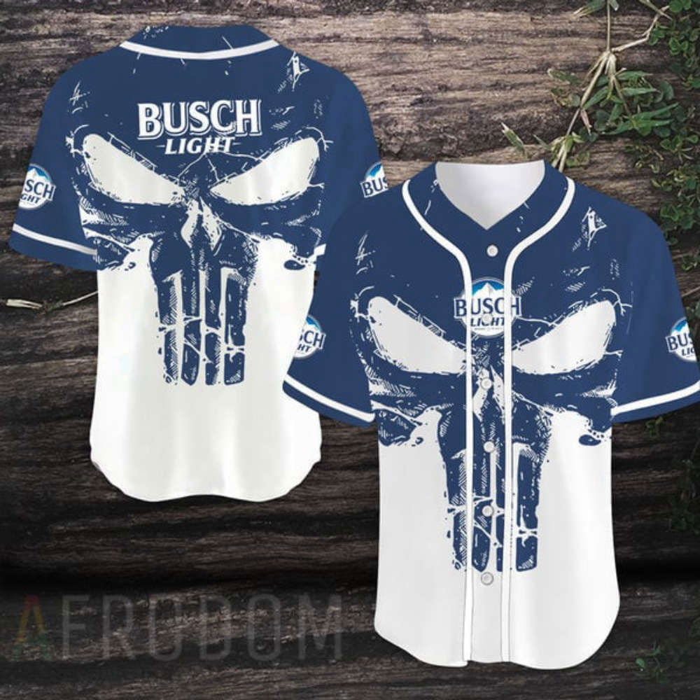 Vintage Skull Busch Light Baseball Jersey: Retro Style with a Twist - Aopprinter