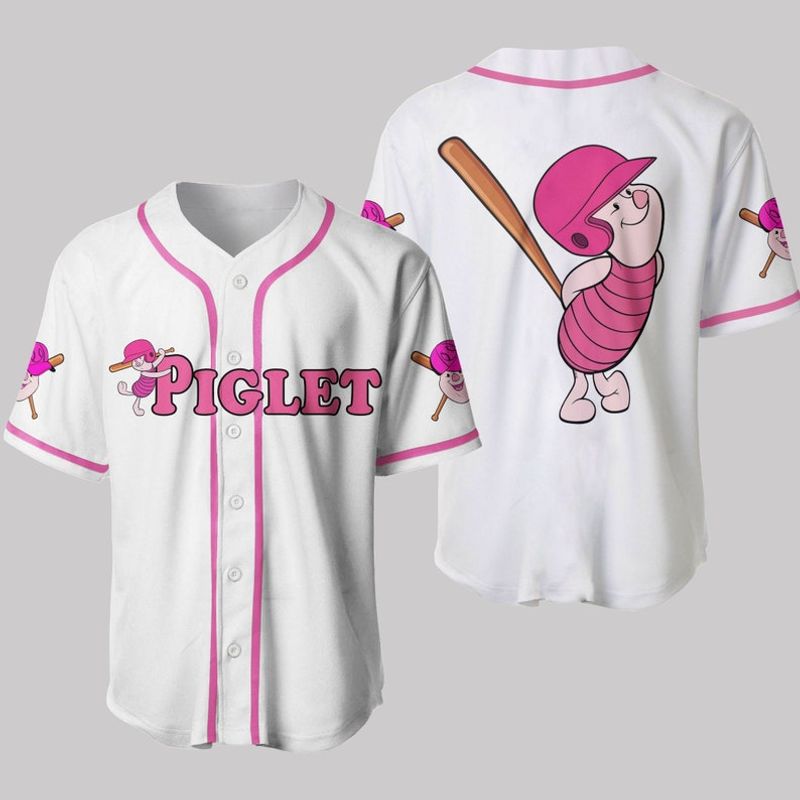 Piglet The Catcher Winnie The Pooh Disney Cartoon Graphics All Over Print 3D Unisex Baseball Jersey - Bafud