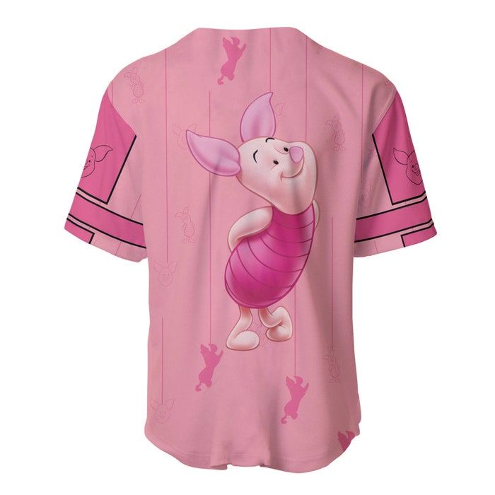 Cute Piglet Winnie The Pooh Pink Disney Unisex Cartoon Graphics Casual Outfits Custom Baseball Jersey - Bafud