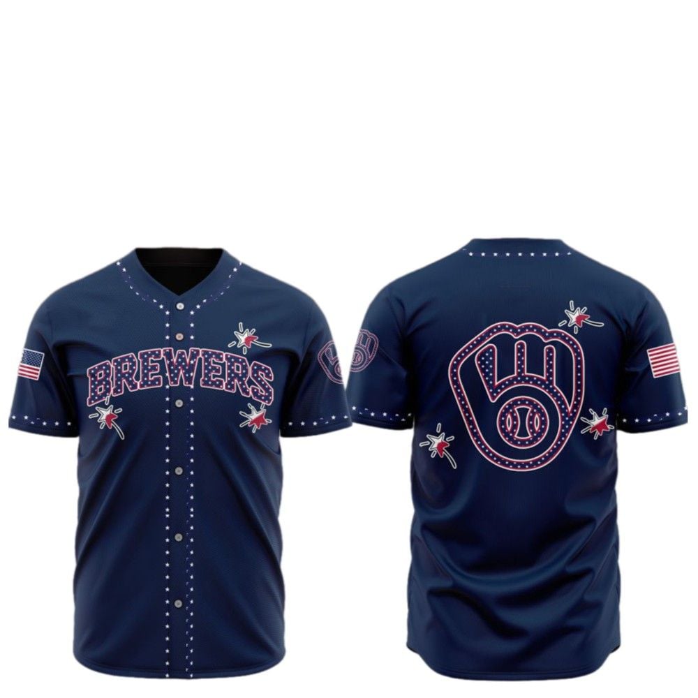 2025 Milwaukee Brewers Happy Independence Day Baseball Jersey - Grishko.com