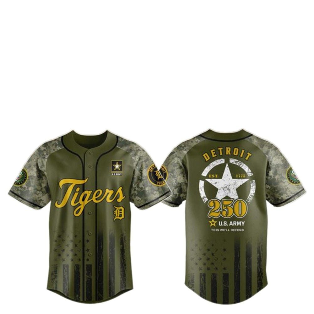 2025 Tigers US ARMY 250th Birthday Baseball Jersey - Grishko.com