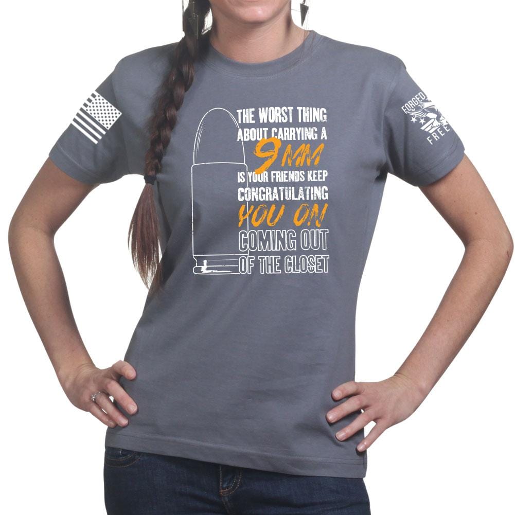 Ladies TYM 9mm Coming Out of The Closet T-shirt Style001