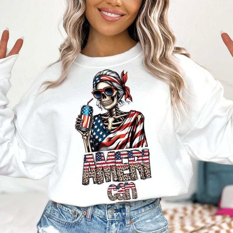 Ameri Can Funny Skeleton Trendy 4th of July Sarcastic Skeleton American Snarky Fourth of July