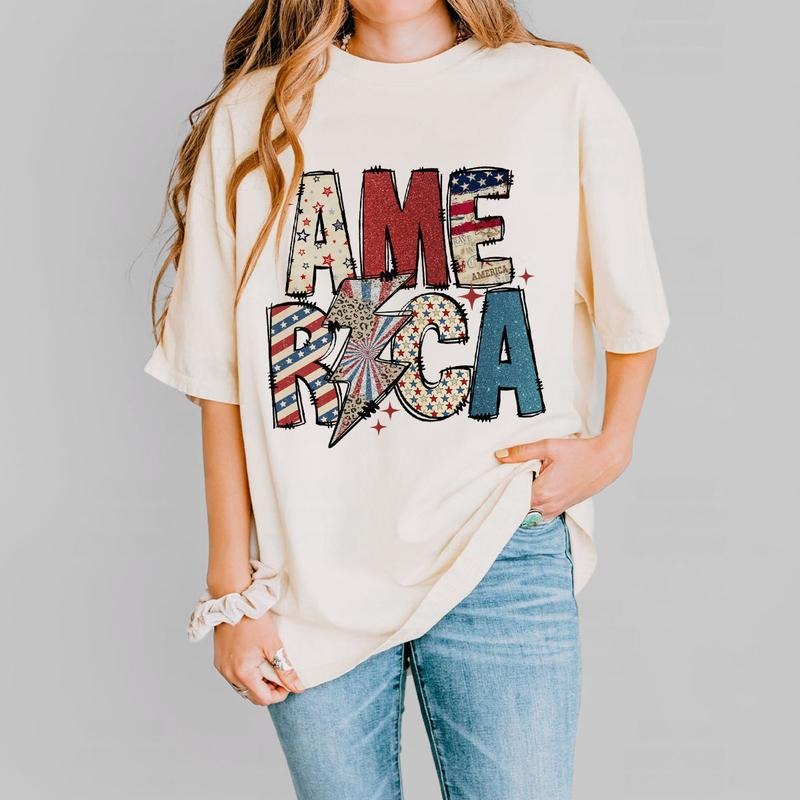 America Patriotic Shirt, 4th Of July T-Shirt, USA Flag Tee, Independence Day Outfit, Retro America Shirt, Star-Spangled Banner Top, Women's Fourth Of July Wear, Comfortable Casual Women's Tee, July 4th Celebration Shirt Womenswear Breathable Lady Tshirt