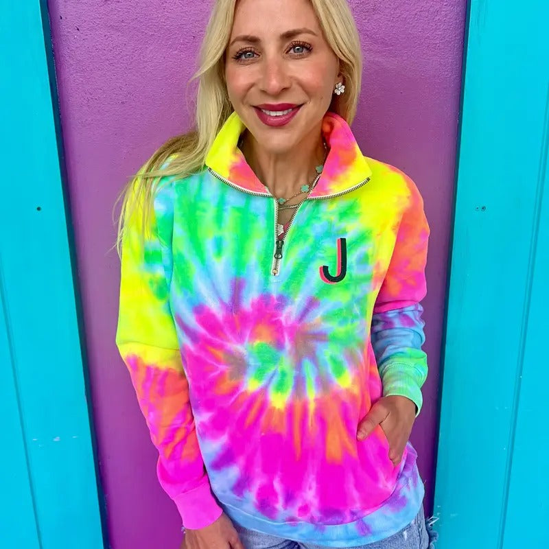 Aqua Swirl Embroidered Initial Quarter-Zip Pullover (S-XL)