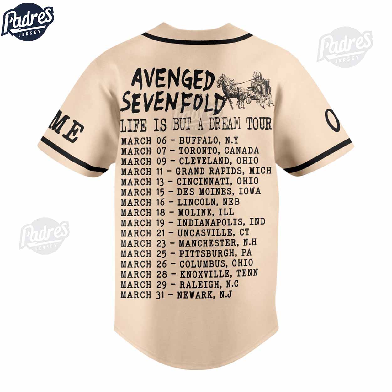 Avenged Sevenfold Life Is But A Dream Tour Custom Baseball Jersey Shirt - Padres Jersey Oasis: Elevate Your Baseball Style Game
