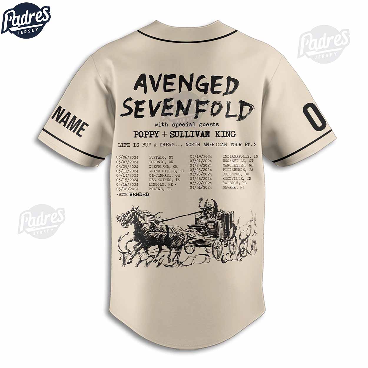 Avenged Sevenfold Tour 2024 Custom Music Baseball Jersey Shirt - Padres Jersey Oasis: Elevate Your Baseball Style Game