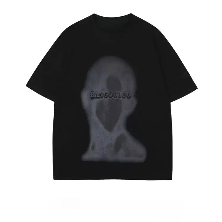 BANGOULUO Abstract Face Graphic T-Shirt, Distorted Art Print, Casual Unisex Cotton Top, Contemporary Streetwear Tee, Menswear, Womenswear, Sweatshirt, Hoodie