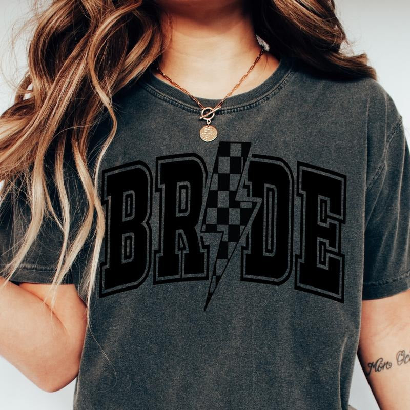 BRIDAL BOLT SHIRT (COMFORT COLORS T-SHIRT, CASUAL SHIRT UNISEX, BRIDE T-SHIRT) Comfortable Fit Top Womenswear Sleeves Style Chic Day Garment Short