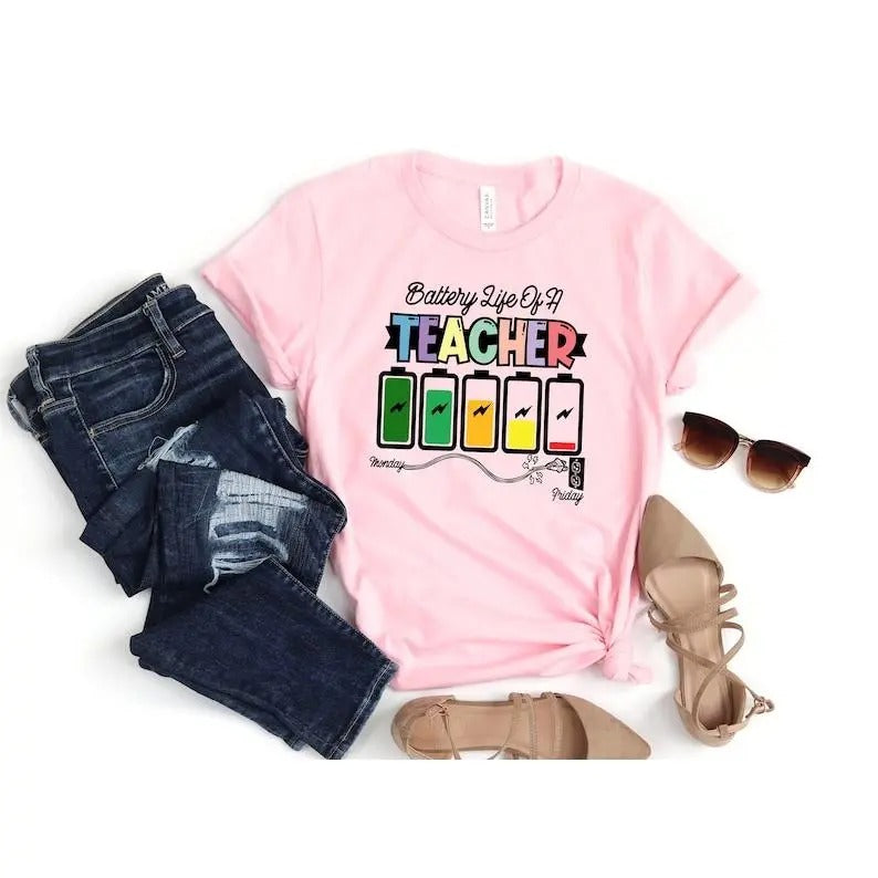 Back To School Battery Of Life A Teacher Shirt, Funny Teacher Shirt, Back To School Shirt, Gift For Teachers # style 02
