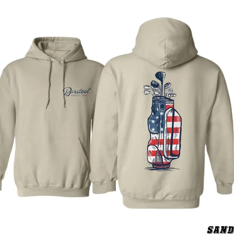 Barstool Golf Time Hoodie - Patriotic Golf Bag Design, Perfect for Golf Enthusiasts and Fans of Casual Wear, Ideal for Outdoor and Leisure Activities, Comfortable and Durable, Hoodie for Men, Hoodie for Women, High-Quality Material Menswear Sweaters Tops