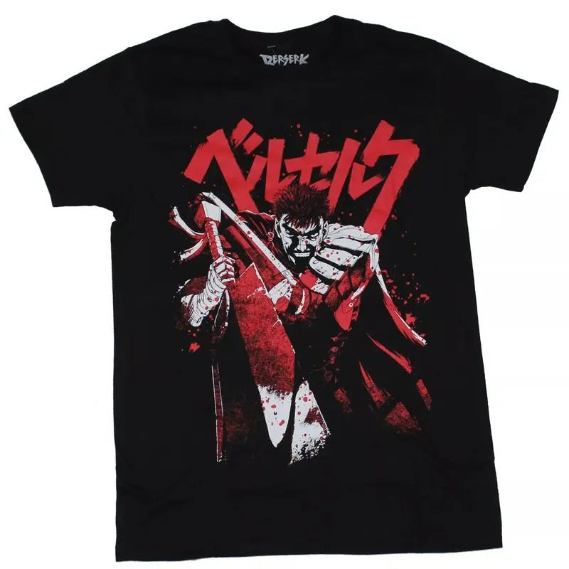 Berserk Adult New T-Shirt - Bloody Guts Under Japanese Characters