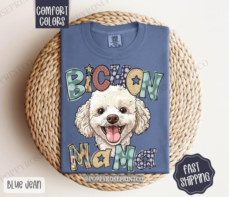 Bichon Mama Comfort Colors, Dog Mom Tee, Cute Bichon Frise Mama Women's Tshirt