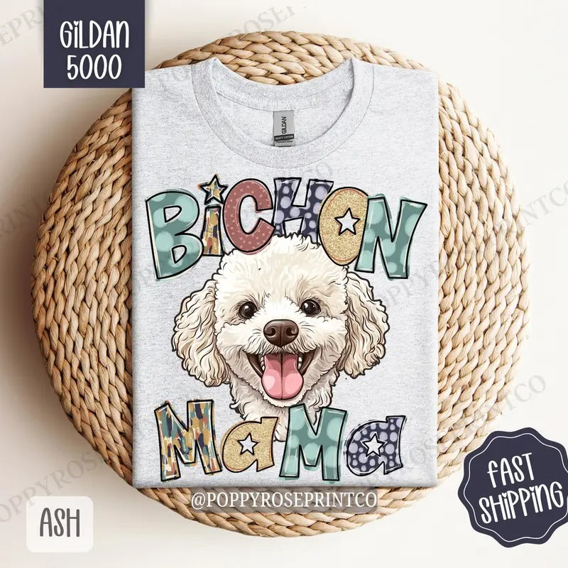 Bichon Mama Shirt Gildan, Dog Mom Women's Tee, Cute Bichon Frise Mama Women's Tshirt Plus Sizes