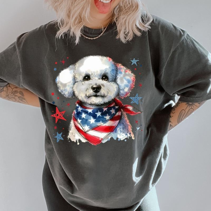 Bichon Patriotic Dog Shirt ~ Unisex Apparel Relaxed Fit Printed In The USA Clothing Womenswear Casual Comfort Cotton Top Athletic Boho Chic