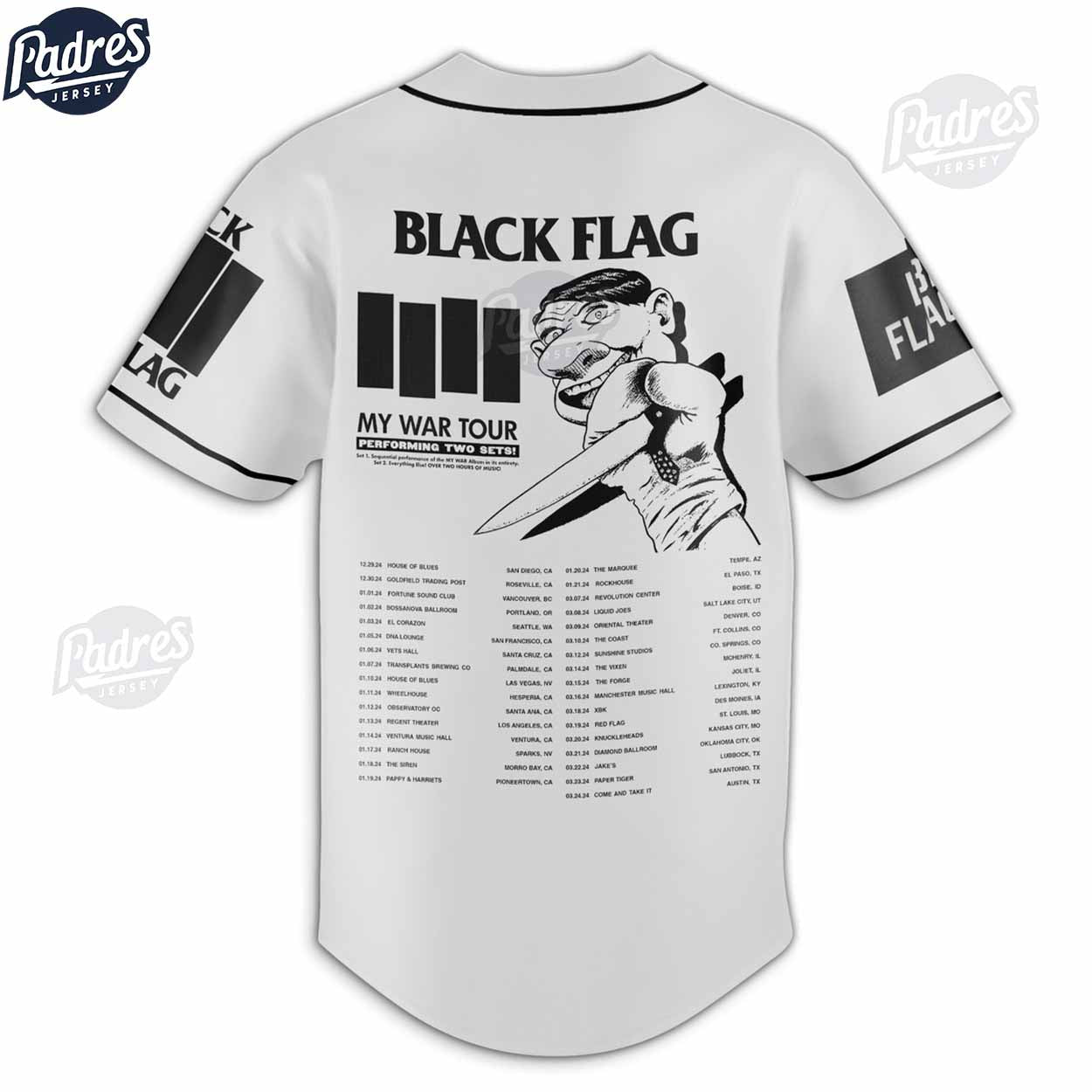 Black Flag Band My War Tour 2024 Custom Baseball Jersey Shirt - Padres Jersey Oasis: Elevate Your Baseball Style Game