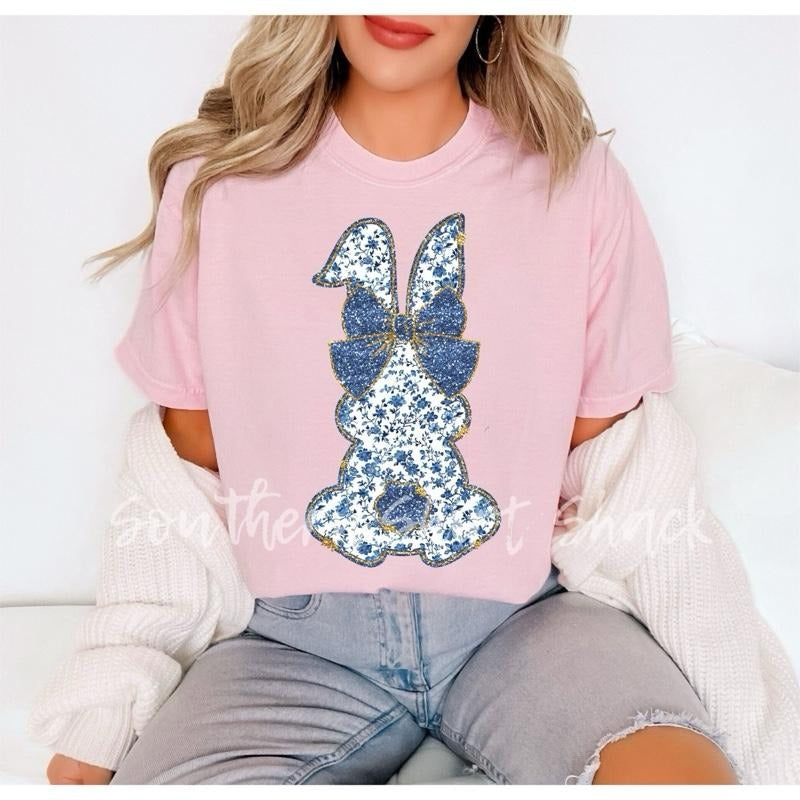 Blue Floral Bunny T shirt | Blossom comfort colors t shirt | Easter Bunny T shirt