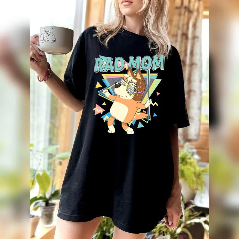 Bluey Rad Mom Shirt Bluey Family Shirt Retro Chilli Heeler Shirt Mum Bluey Birthday Party Shirts Bluey Chilli Mum Shirt Gift for Mom Top Womenswear