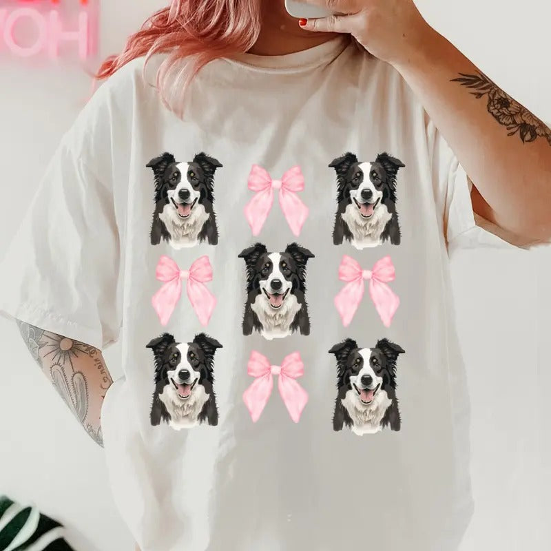 Border Collie with bows Shirt ~ Unisex Apparel Relaxed Fit Printed In The USA Clothing Womenswear Casual Comfort Cotton Top Athletic Boho Chic