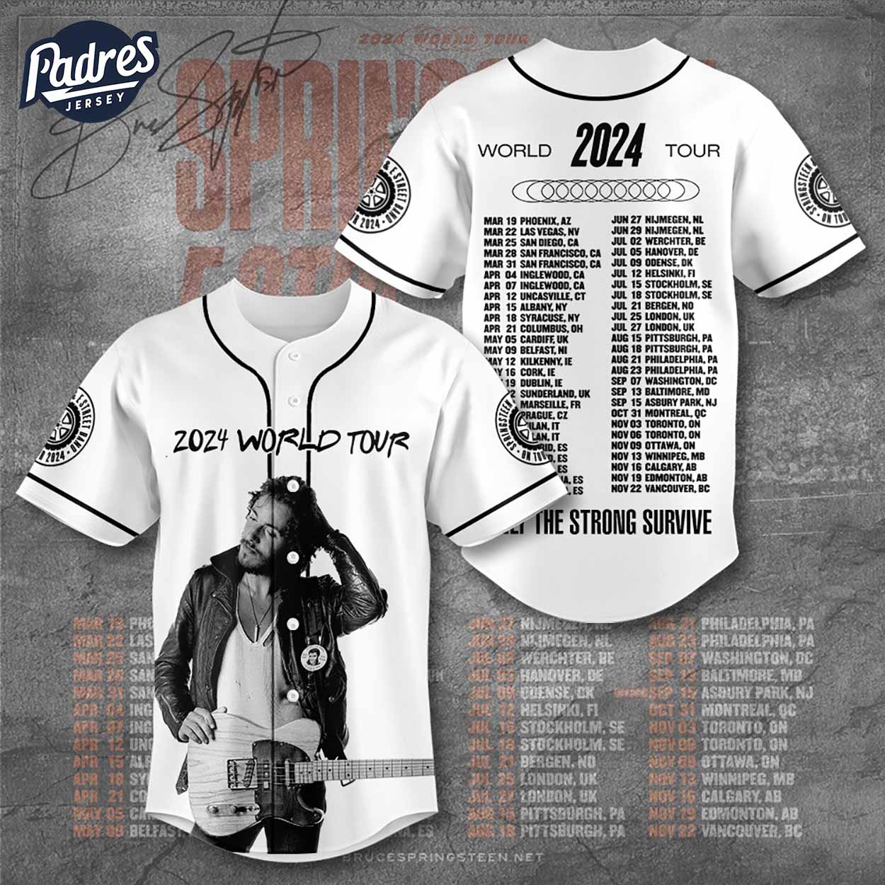 Bruce Springsteen World Tour Thunder Road Born To Run Custom Baseball Jersey - Padres Jersey Oasis: Elevate Your Baseball Style Game