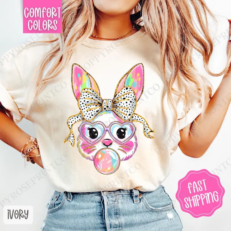 Bubble Bunny Shirt Comfort Colors, Easter Tshirt, Trendy Bunny Women's Tee, Gift for Her
