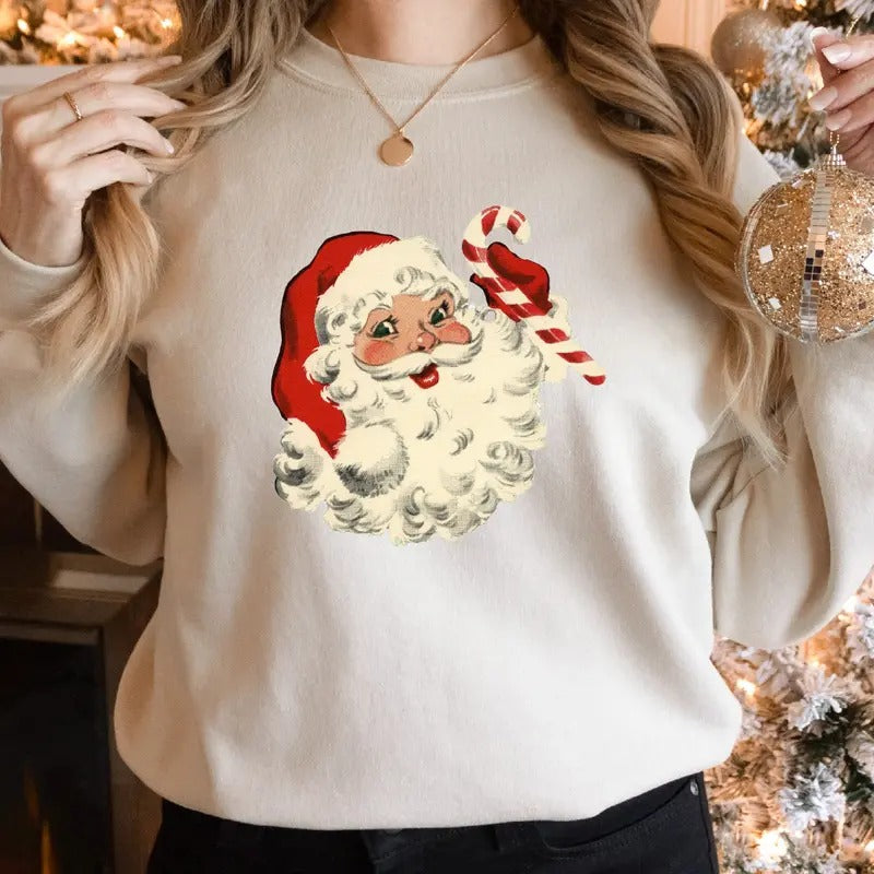 Candy Santa Christmas sweatshirt,Cute Santa design, Festive holiday apparel, Perfect gift for the holidays, Cozy and warm style, Family-friendly shirt