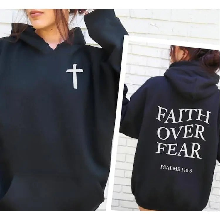 Christian Hoodie, Bible Verse Shirt, Faith over Fear Shirt, Hooded Sweatshirt, Faith Sweatshirt, Faith Based Shirt, Scripture Apparel, Cross Hoodie and Sweater; T-shirt Cotton Menswear Polyester Tops