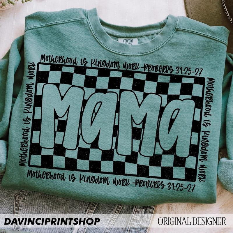 Christian Mom Shirt, Retro Checkered Mama, Motherhood is Kingdom Work Shirt, Christian Mothers Day Shirt, Mama Shirt