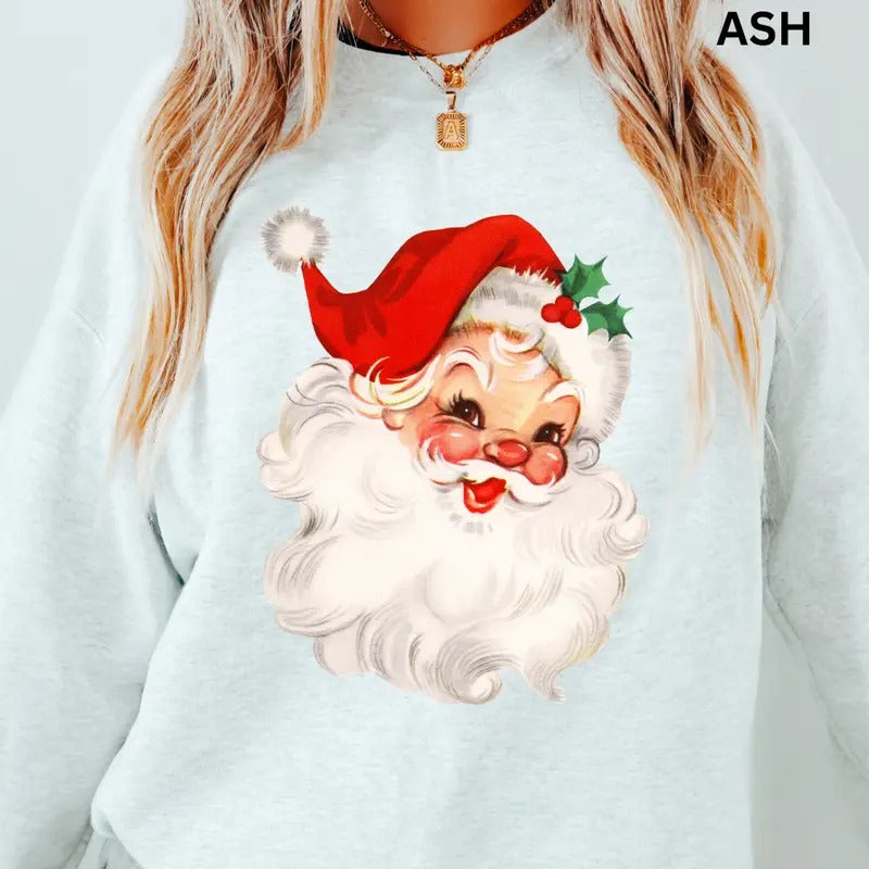 Christmas Crewneck, Santa Claus Graphic Sweatshirt, Christmas Sweatshirt, Winter Season Graphic, Casual Cotton Crewneck, Polyester, Oversized