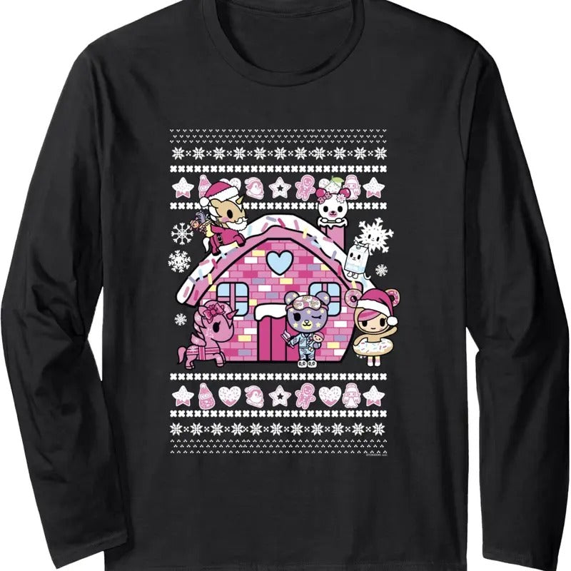 Christmas Cute Pink Brick House Group Ugly Sweater Long Sleeve T-Shirt