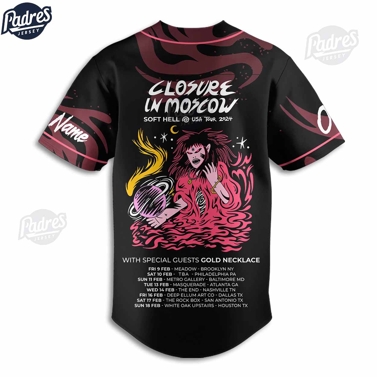 Closure In Moscow Band Soft Hell Usa Tour 2024 Custom BaseBall Jersey Shirt - Padres Jersey Oasis: Elevate Your Baseball Style Game