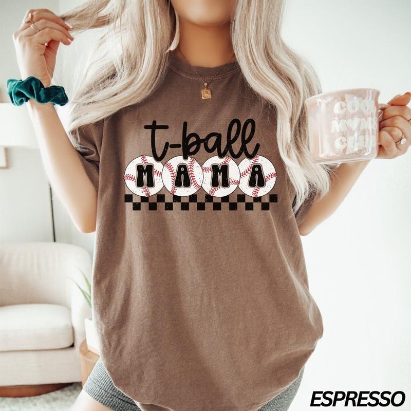 Comfort Colors Mama T-Shirt, Checkered Mama T-Shirt, Mothers Day Gift, Sports Mom, Cute Mom T-Shirt, Tball Mom T-Shirt