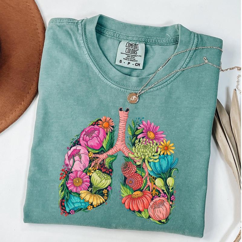 Comfort Colors Anatomical Lung Shirt, Floral Lungs Tee, Nurse T-Shirt, Medical Student Shirt