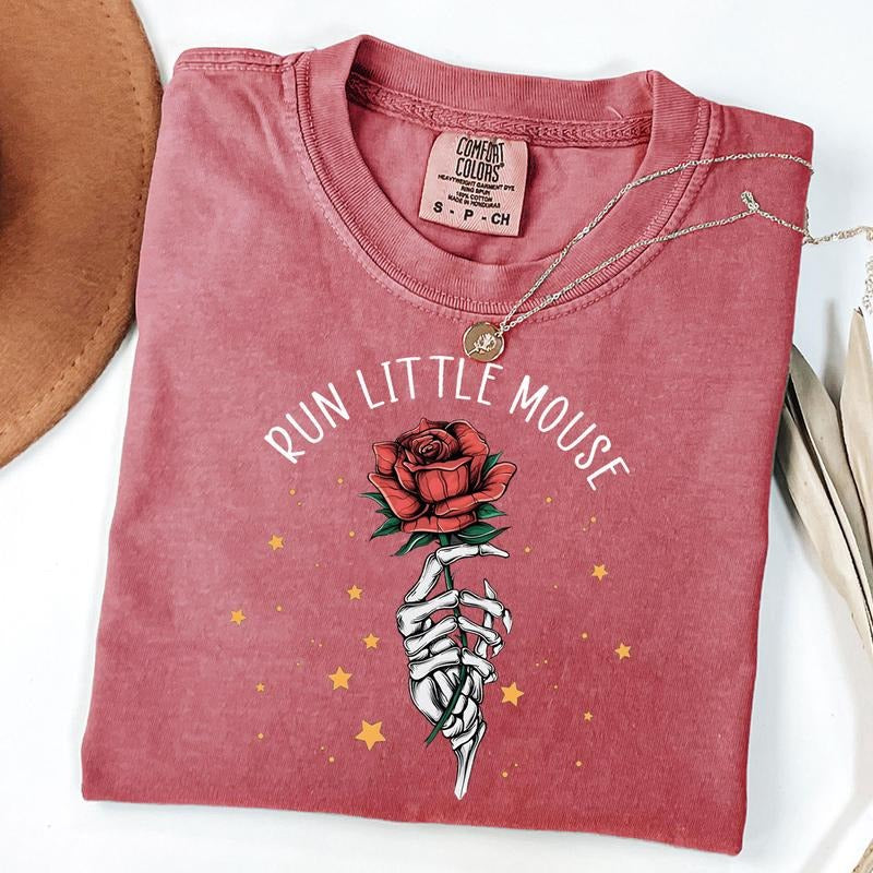 Comfort Colors Run Little Mouse Shirt, Dark Romance Merch, Smut Reader, Women's Book Lover Gift, Rose Skeleton Shirt