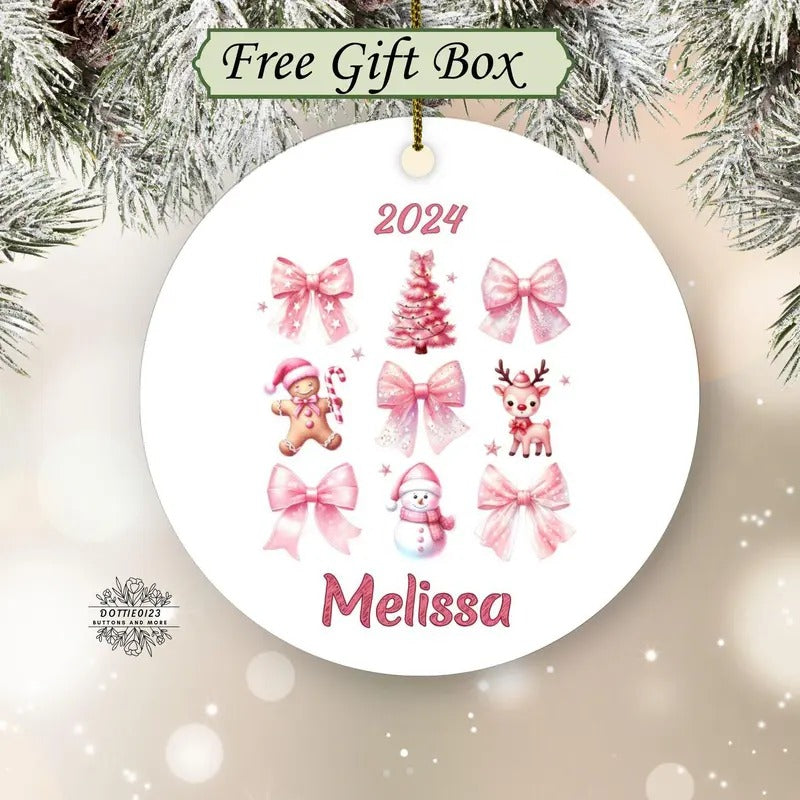 Coquette Ornament-Pink Bow Bauble-Pink Christmas Ornament-Pink Coquette gift for her-Pink Bows and Christmas Ornament-Stocking Stuffer-Pink