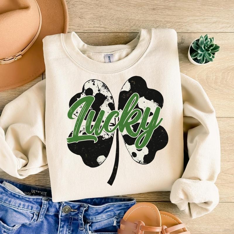Cow Print Lucky Shamrock St Patricks Day Retro St Patty's Day shirt