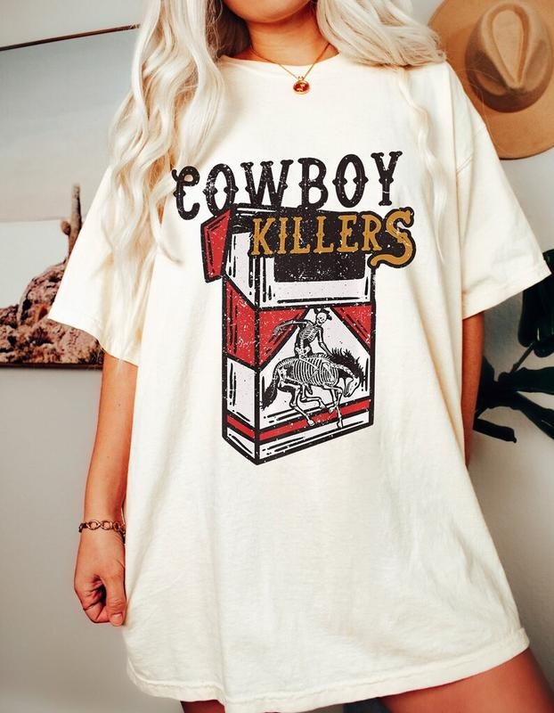 Cowboy Killers Western Graphic Tee Oversized Country Concert Shirt Western T-shirt Dress Skeleton Cowboy vintage T-shirt, sweater and Hoodie cotton shirt