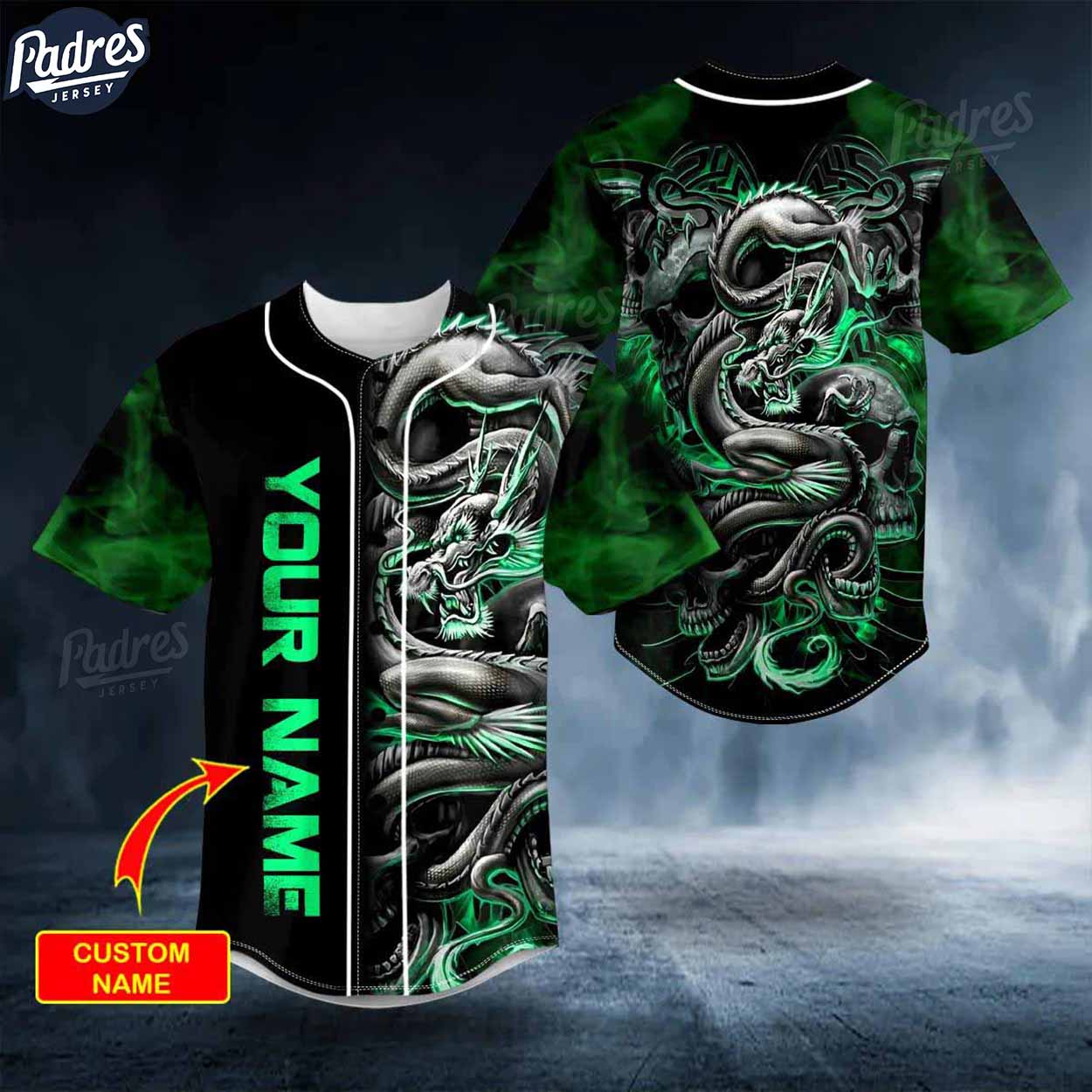 Custom Green Dragon Skull Baseball Jersey - Padres Jersey Oasis: Elevate Your Baseball Style Game
