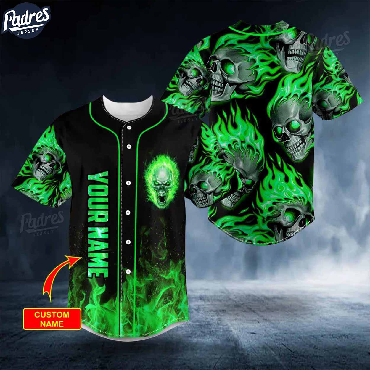 Custom Green Ghost Skull Baseball Jersey - Padres Jersey Oasis: Elevate Your Baseball Style Game