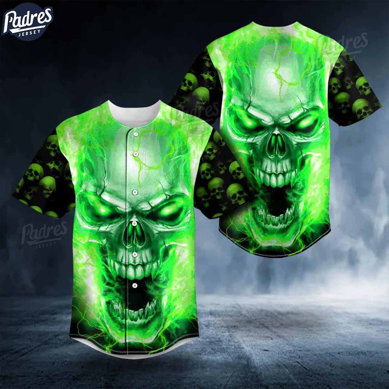 Custom Green Lightning Screaming Skull Baseball Jersey - Padres Jersey Oasis: Elevate Your Baseball Style Game