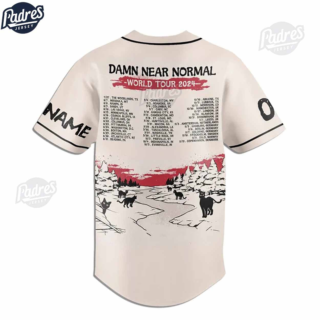 Custom Koe Wetzel Damn Near Normal Tour 2024 Baseball Jersey - Padres Jersey Oasis: Elevate Your Baseball Style Game