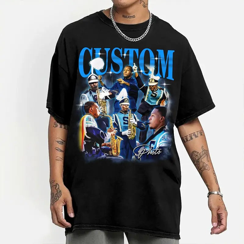 Custom Photos Shirt - Vintage Graphic 90s T-Shirt with Custom Bootleg Rap Tee, Oversized Casual Crewneck, Custom Your Own Design