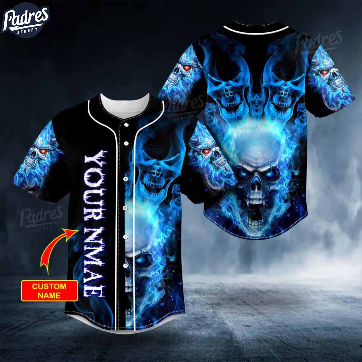 Custom Red Eyes Blue Fire Skull Baseball Jersey - Padres Jersey Oasis: Elevate Your Baseball Style Game
