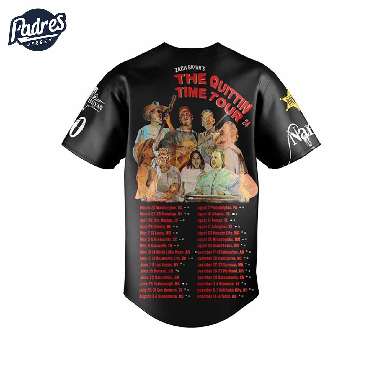 Custom Zach Bryan The Quittin Time Tour 2024 Baseball Jersey - Padres Jersey Oasis: Elevate Your Baseball Style Game
