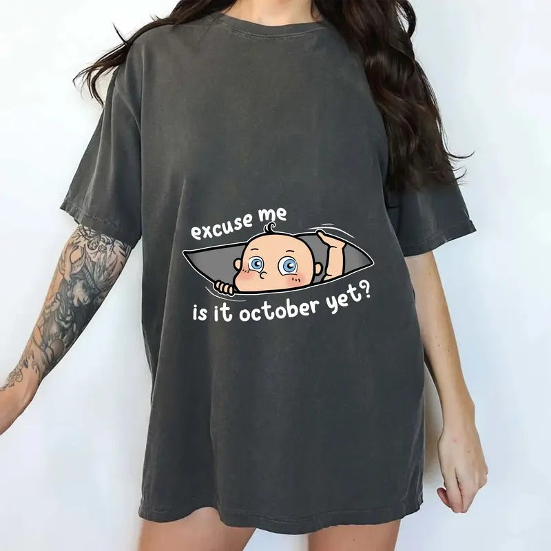 Customizable Month Pregnancy Comfort Colors Shirt, Baby See You in Custom Month T-shirt, Cute Peeking Baby Tee, Personalize Gift For New Mom