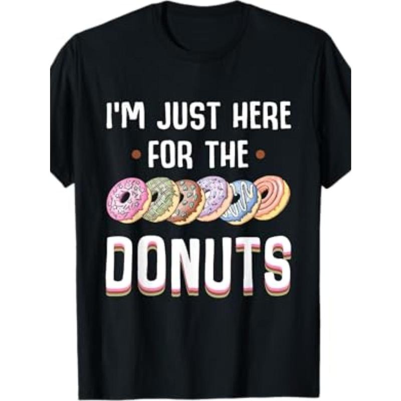 Cute Cotton T-Shirt for Donut Lovers, Casual Crew Neck, Regular Fit, with Geometric Donut Print, 100% Cotton Knit Fabric, Slight Stretch, for All-Season Pullover made in usa